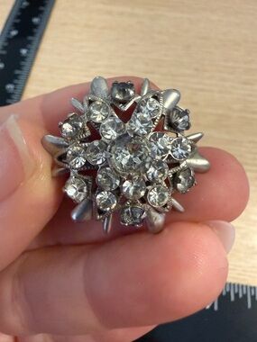 Crystal Flower Silver-Tone Statement Brooch - Clear Crystal